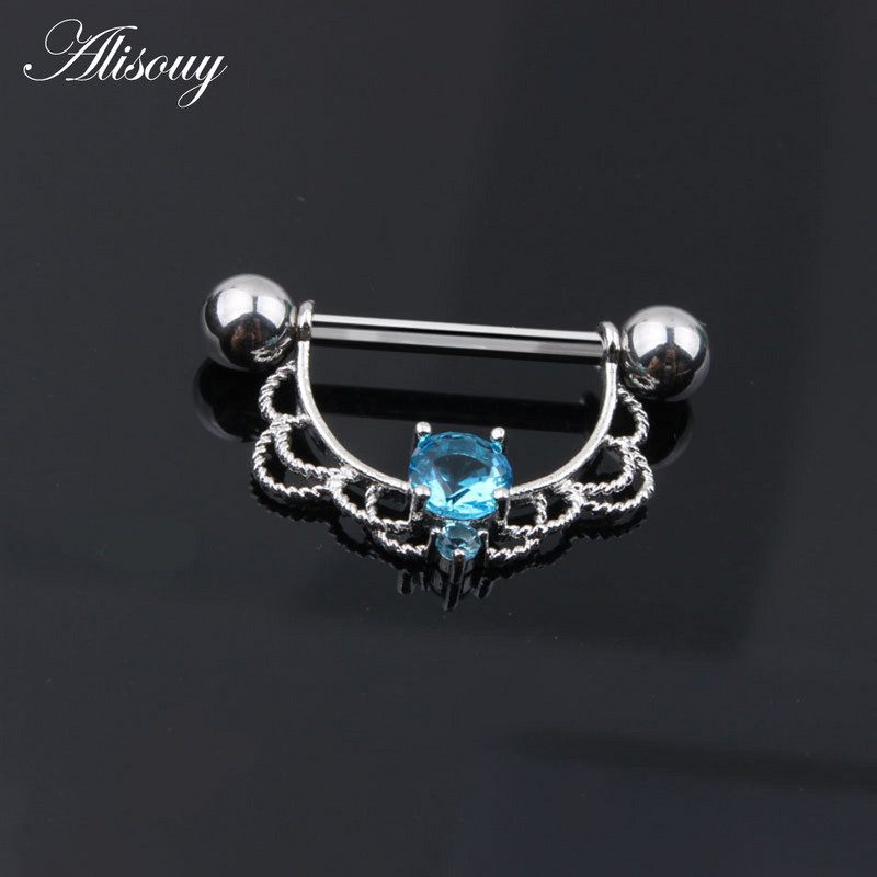Alisouy 316L Oțel Chirurgical Zircon Opal Fată Sexy Mamelon Inel Bijuterii Corp Mamelon Barbell Body Piercing Bijuterii Bar Femei