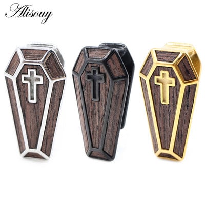 Alisouy 1PC Stainless Steel Cross Coffin Wood Ear Weights Heavy Expander Stretcher Plugs Gauges Earrings Body Piercing Jewelry
