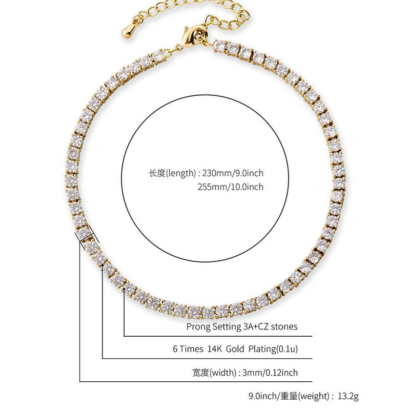 TOPGRILLZ gleznă pentru femei 3mm rând tenis cubic zirconiu gleznă choker hip hop bijuterii farmec de modă pentru cadou poate reglabil