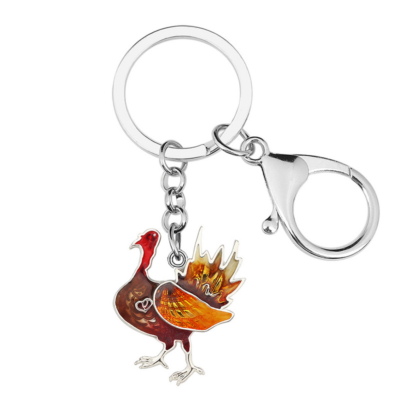 Bonsny Ziua Recunostintei din aliaj de email Floral Curcan Pui Breloc Inel Breloc Animal Cadouri unice Bijuterii pentru femei Brelocuri