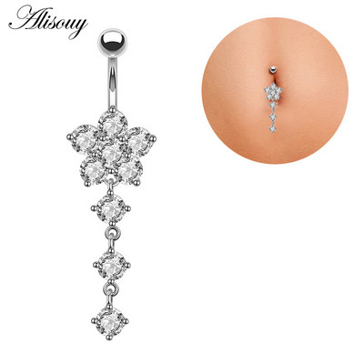 Alisouy, inele pentru buric, cu flori sexy, ombligo, piercing la buric, oțel chirurgical, zircon, cristal, pircing, bijuterii femei fete