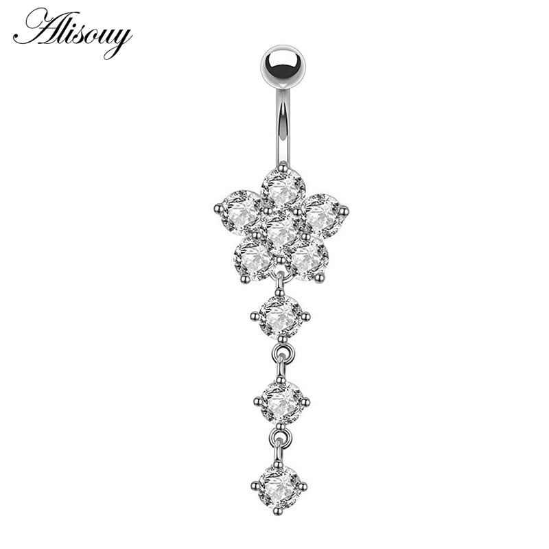 Alisouy, inele pentru buric, cu flori sexy, ombligo, piercing la buric, oțel chirurgical, zircon, cristal, pircing, bijuterii femei fete