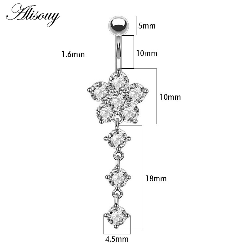 Alisouy, inele pentru buric, cu flori sexy, ombligo, piercing la buric, oțel chirurgical, zircon, cristal, pircing, bijuterii femei fete