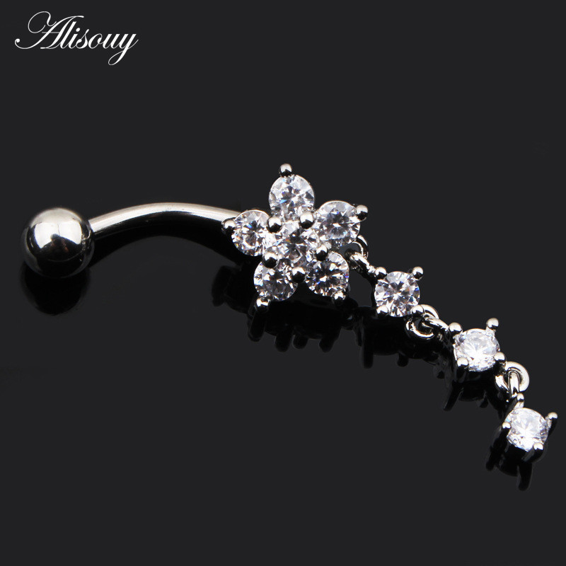Alisouy, inele pentru buric, cu flori sexy, ombligo, piercing la buric, oțel chirurgical, zircon, cristal, pircing, bijuterii femei fete