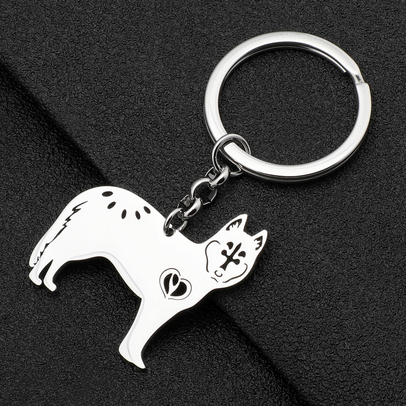 NEWEI Breloc chei din oțel inoxidabil placat cu argint, brelocuri pentru câini husky siberian, geantă cu chei de mașină, bijuterii cu pandantiv cu animale pentru femei, cadouri