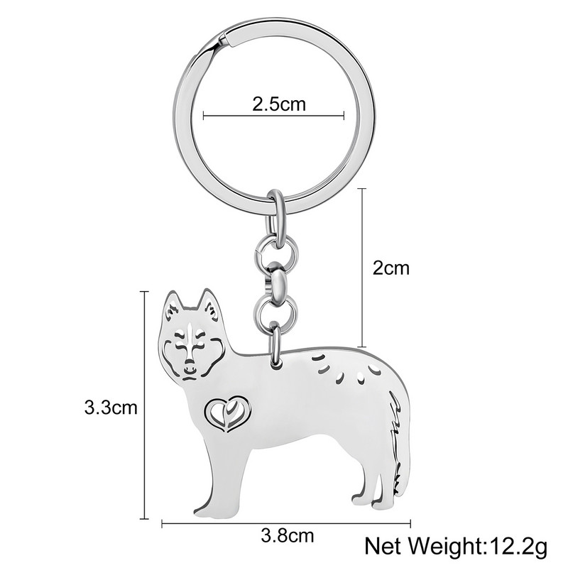 NEWEI Breloc chei din oțel inoxidabil placat cu argint, brelocuri pentru câini husky siberian, geantă cu chei de mașină, bijuterii cu pandantiv cu animale pentru femei, cadouri