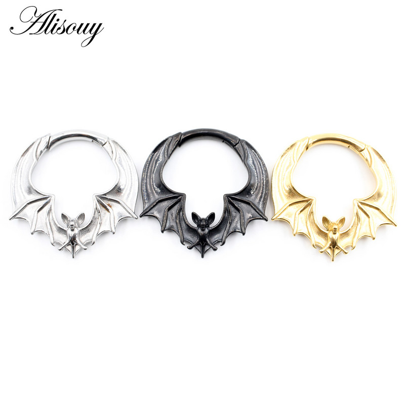 Alisouy 1PC Cercei din oțel inoxidabil Greutate pentru ureche de liliac, cu umeraș, expansor, dopuri, calibre, cercei, piercing pentru corp, bijuterii