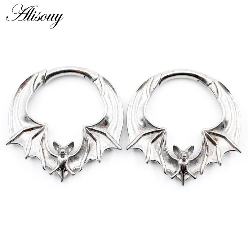 Alisouy 1PC Cercei din oțel inoxidabil Greutate pentru ureche de liliac, cu umeraș, expansor, dopuri, calibre, cercei, piercing pentru corp, bijuterii