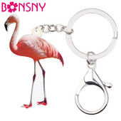 Bonsny acrilic elegant flamingo pasăre brelocuri brelocuri suport inele noutate bijuterii animale pentru femei fete geanta portofel pandantiv