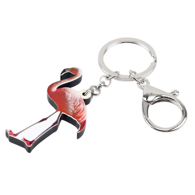 Bonsny acrilic elegant flamingo pasăre brelocuri brelocuri suport inele noutate bijuterii animale pentru femei fete geanta portofel pandantiv