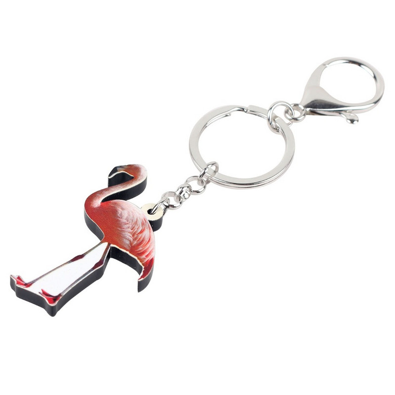 Bonsny acrilic elegant flamingo pasăre brelocuri brelocuri suport inele noutate bijuterii animale pentru femei fete geanta portofel pandantiv