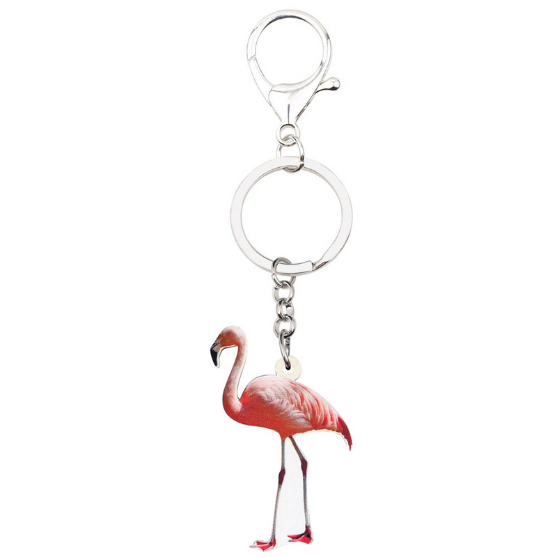 Bonsny acrilic elegant flamingo pasăre brelocuri brelocuri suport inele noutate bijuterii animale pentru femei fete geanta portofel pandantiv