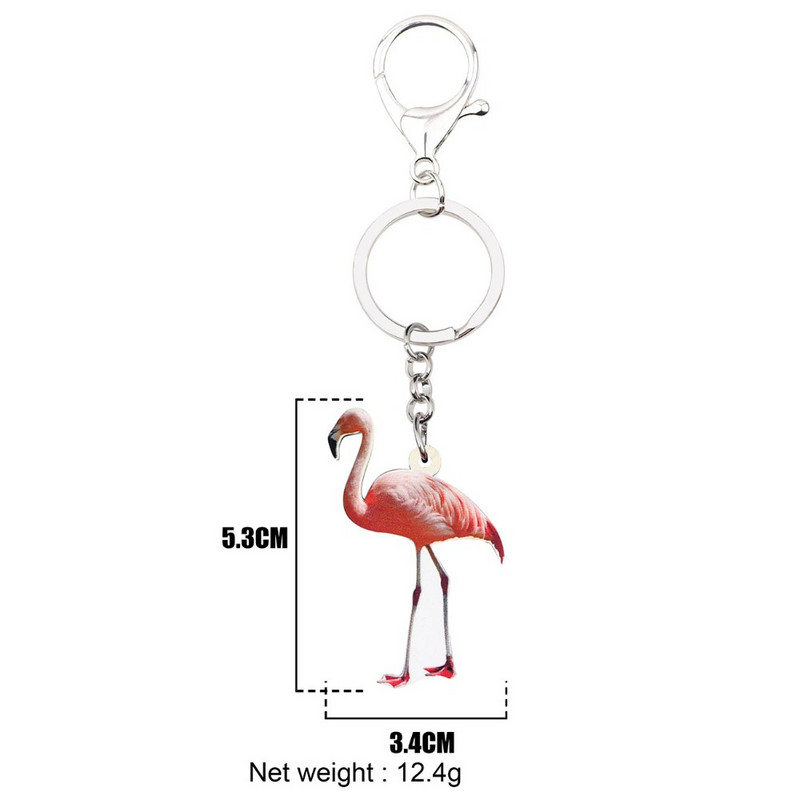 Bonsny acrilic elegant flamingo pasăre brelocuri brelocuri suport inele noutate bijuterii animale pentru femei fete geanta portofel pandantiv