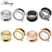 Alisouy 2 buc, 6-25 mm, fire de zircon din oțel inoxidabil, tuneluri pentru urechi, dopuri, expansoare de carne, targi, calibre, piercing, bijuterii pentru corp