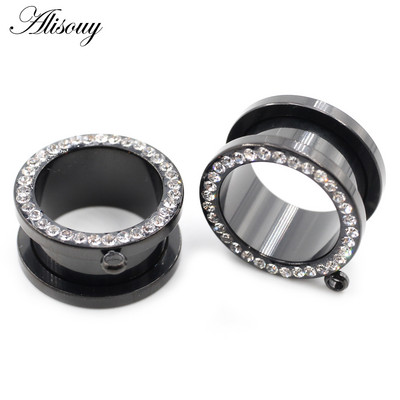 Alisouy 2 buc, 6-25 mm, fire de zircon din oțel inoxidabil, tuneluri pentru urechi, dopuri, expansoare de carne, targi, calibre, piercing, bijuterii pentru corp