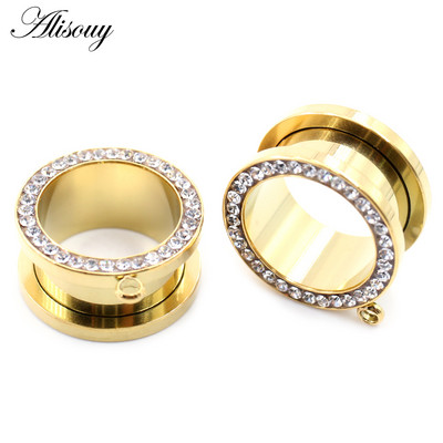 Alisouy 2 buc, 6-25 mm, fire de zircon din oțel inoxidabil, tuneluri pentru urechi, dopuri, expansoare de carne, targi, calibre, piercing, bijuterii pentru corp