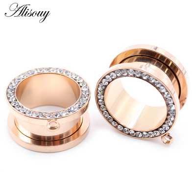 Alisouy 2 buc, 6-25 mm, fire de zircon din oțel inoxidabil, tuneluri pentru urechi, dopuri, expansoare de carne, targi, calibre, piercing, bijuterii pentru corp