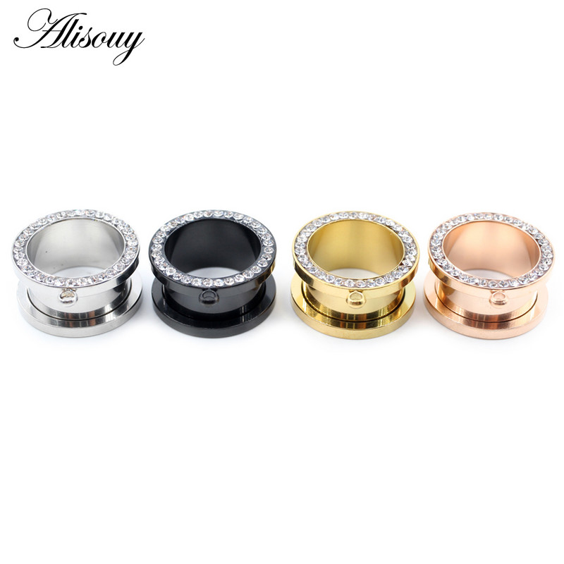 Alisouy 2 buc, 6-25 mm, fire de zircon din oțel inoxidabil, tuneluri pentru urechi, dopuri, expansoare de carne, targi, calibre, piercing, bijuterii pentru corp