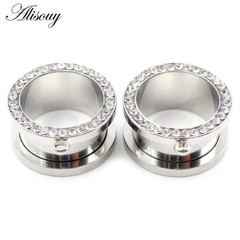 Alisouy 2 buc, 6-25 mm, fire de zircon din oțel inoxidabil, tuneluri pentru urechi, dopuri, expansoare de carne, targi, calibre, piercing, bijuterii pentru corp