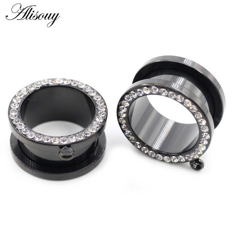 Alisouy 2 buc, 6-25 mm, fire de zircon din oțel inoxidabil, tuneluri pentru urechi, dopuri, expansoare de carne, targi, calibre, piercing, bijuterii pentru corp