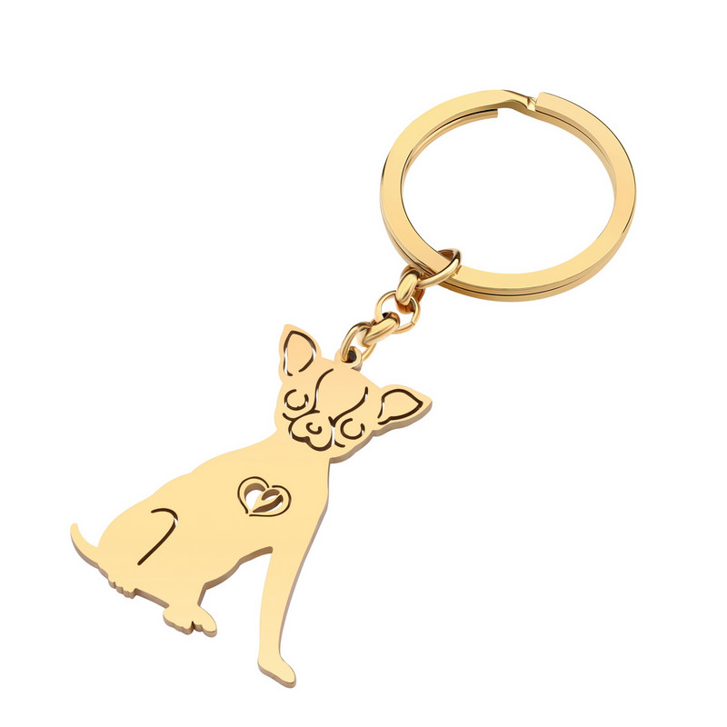 NEWEI Nerezová oceľ Pozlátené čivava prívesky na kľúče roztomilé domáce zvieratá kľúč od auta prívesok zvieratá šperky pre dámy dospievajúci prívesky