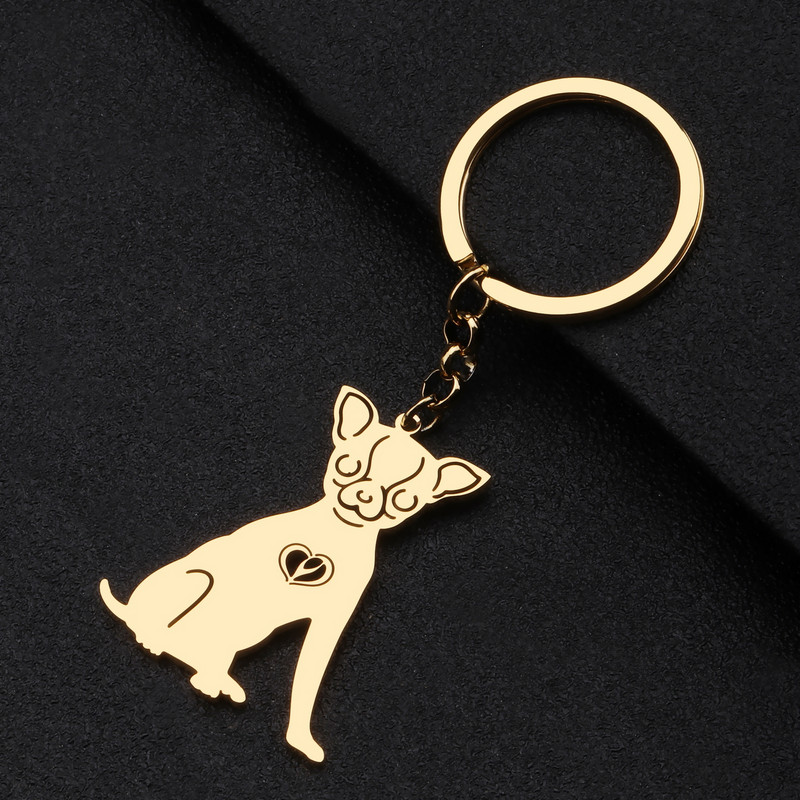 NEWEI Nerezová oceľ Pozlátené čivava prívesky na kľúče roztomilé domáce zvieratá kľúč od auta prívesok zvieratá šperky pre dámy dospievajúci prívesky