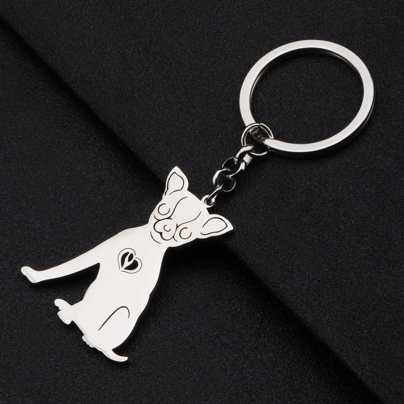 NEWEI Nerezová oceľ Pozlátené čivava prívesky na kľúče roztomilé domáce zvieratá kľúč od auta prívesok zvieratá šperky pre dámy dospievajúci prívesky