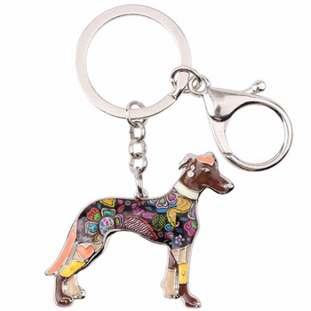 Bonsny κράμα σμάλτου Galgos Greyhound Μπρελόκ για σκύλους Μπρελόκ Δαχτυλίδια Ζωικά κοσμήματα για γυναίκες Κρεμαστό τσάντα Γούρια Δώρα για θήκη αυτοκινήτου