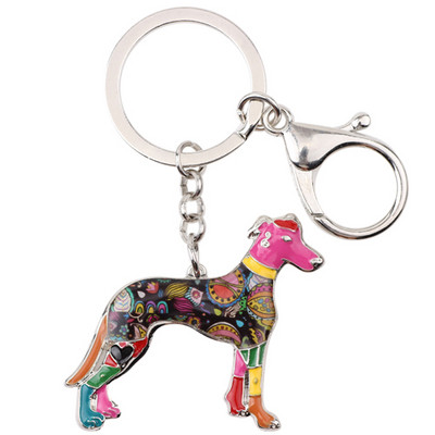 Aliaj de email Bonsny Galgos Greyhound Dog Brelocuri Brelocuri Inele Bijuterii animale pentru femei Breloc pandantiv geanta Suport masina Cadouri