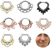 Alisouy Fashion 1 bucată din titan tribal cu balamale zirconi septum nas inel Clicker cartilaj ureche cercei fermecător bijuterii 16g