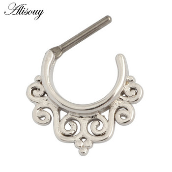 Alisouy Fashion 1Piece Titanium Tribal Hinged Zircon Nose Pregrada Clicker Ring Ушен хрущял Очарователна обеца Бижута 16g