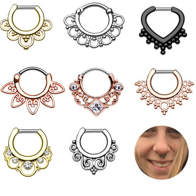 Alisouy Fashion 1Piece Titanium Tribal Ringed Zircon Nose Septum Clicker Ring Ear Cartilage Charming Earring Jewelry 16g