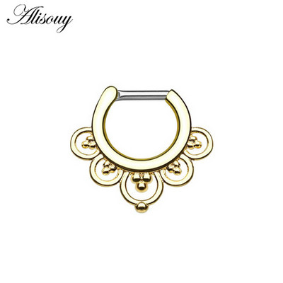 Alisouy Fashion 1 bucată din titan tribal cu balamale zirconi septum nas inel Clicker cartilaj ureche cercei fermecător bijuterii 16g