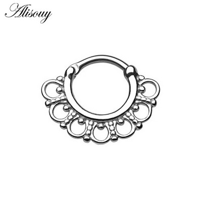 Alisouy Fashion 1 bucată din titan tribal cu balamale zirconi septum nas inel Clicker cartilaj ureche cercei fermecător bijuterii 16g