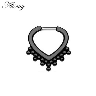 Alisouy Fashion 1 bucată din titan tribal cu balamale zirconi septum nas inel Clicker cartilaj ureche cercei fermecător bijuterii 16g