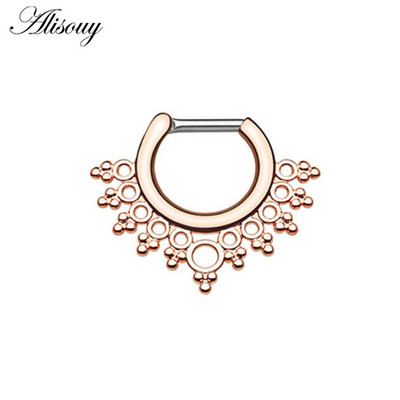 Alisouy Fashion 1 bucată din titan tribal cu balamale zirconi septum nas inel Clicker cartilaj ureche cercei fermecător bijuterii 16g