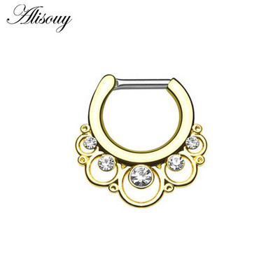 Alisouy Fashion 1 bucată din titan tribal cu balamale zirconi septum nas inel Clicker cartilaj ureche cercei fermecător bijuterii 16g