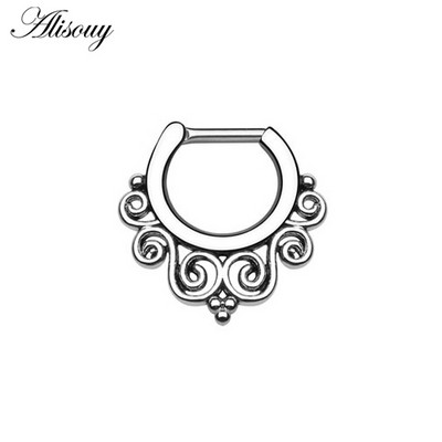 Alisouy Fashion 1 bucată din titan tribal cu balamale zirconi septum nas inel Clicker cartilaj ureche cercei fermecător bijuterii 16g