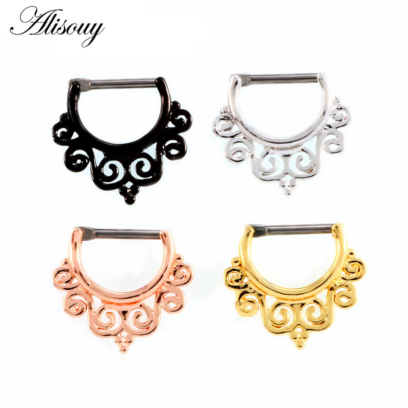 Alisouy Fashion 1 bucată din titan tribal cu balamale zirconi septum nas inel Clicker cartilaj ureche cercei fermecător bijuterii 16g