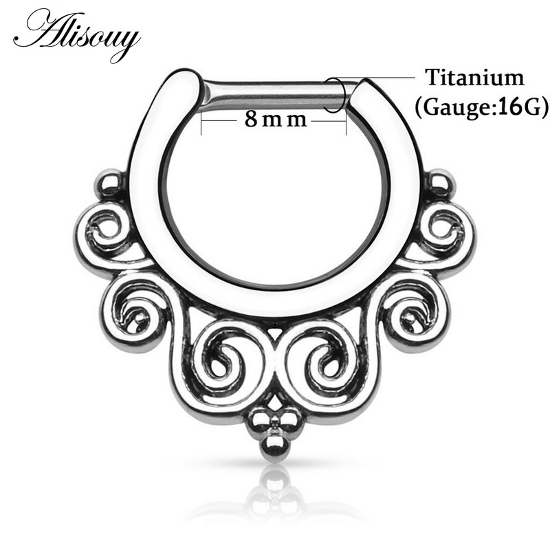 Alisouy Fashion 1 bucată din titan tribal cu balamale zirconi septum nas inel Clicker cartilaj ureche cercei fermecător bijuterii 16g