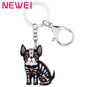 NEWEI Acrilic Halloween Floral Bulldog Francez Câine Breloc Breloc Animal Animal de companie Bijuterii pentru femei Copii Cadou de aniversare Accesoriu pentru mașină