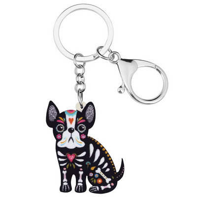 NEWEI Acrilic Halloween Floral Bulldog Francez Câine Breloc Breloc Animal Animal de companie Bijuterii pentru femei Copii Cadou de aniversare Accesoriu pentru mașină
