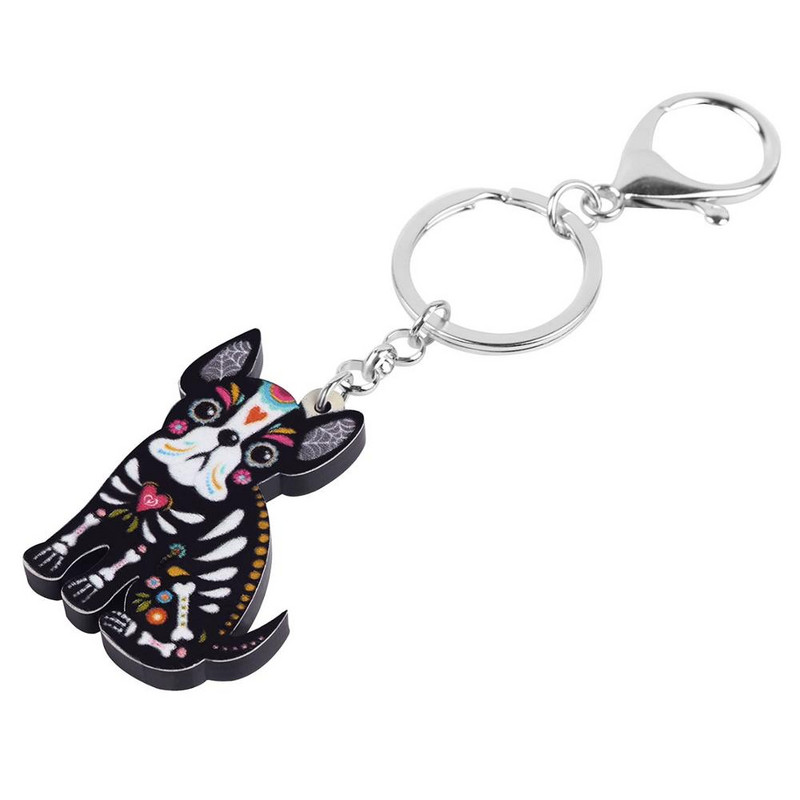 NEWEI Acrilic Halloween Floral Bulldog Francez Câine Breloc Breloc Animal Animal de companie Bijuterii pentru femei Copii Cadou de aniversare Accesoriu pentru mașină