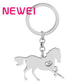 NEWEI Breloc de chei din oțel inoxidabil, placat cu argint, brelocuri de cal, geantă de mână, bijuterii animale, pentru femei, fete, doamne, cadou unic cu farmec