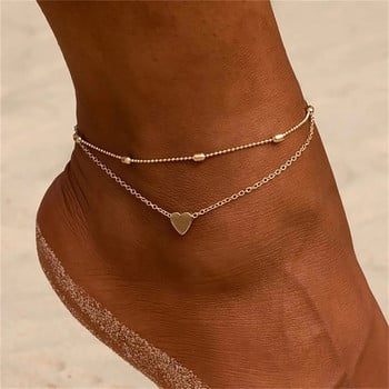 Youthway Стилна верижка с овална сърце на глезена Дамски сандали от неръждаема стомана Боси крака на глезена Летни бижута Плажни подаръци