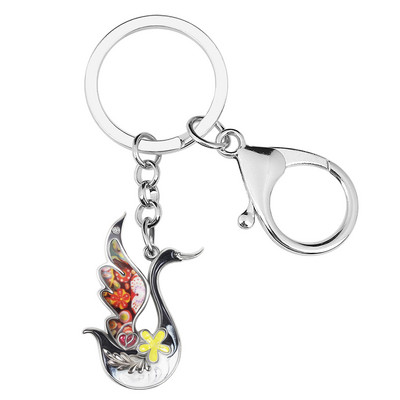 NEWEI Email Breloc Mental Floral Elegant Lebădă Breloc Unic Poșetă Auto Breloc Inel Bijuterii Pentru Femei Bărbați Adolescenți Charm Cadouri