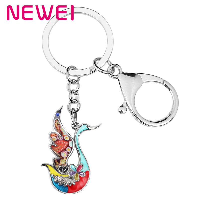 NEWEI Email Breloc Mental Floral Elegant Lebădă Breloc Unic Poșetă Auto Breloc Inel Bijuterii Pentru Femei Bărbați Adolescenți Charm Cadouri