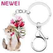 NEWEI Acrilic Ziua Îndrăgostiților Lanțuri chei cu flori pentru pisici Brelocuri cu animale Geantă Poșetă pentru mașini Decorații pentru femei, fete, adolescenți, farmece, cadou