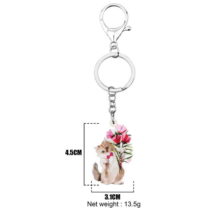 NEWEI Acrilic Ziua Îndrăgostiților Lanțuri chei cu flori pentru pisici Brelocuri cu animale Geantă Poșetă pentru mașini Decorații pentru femei, fete, adolescenți, farmece, cadou