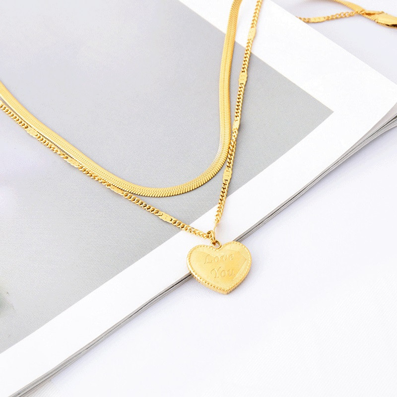 316L rozsdamentes acél új divatos csúcskategóriás ékszerek faragás Love You szív alakú varázs 2 rétegű kígyócsont lánc bokalánc nőknek